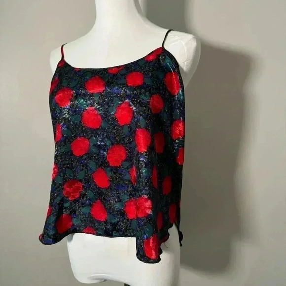 Vintage red rose satin cami  M coquette goth - Picture 2 of 6